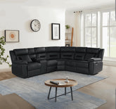 Armano black leather recliner corner sofa with spacious seating for modern living rooms.