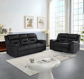 Armano black leather 3+2 recliner sofa set with luxurious padded seating for modern living rooms.