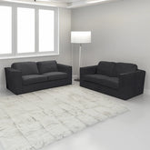 Hudson 3 and 2 seater fabric sofa set with fixed back cushions, square arms, and contemporary styling in a modern UK living room.