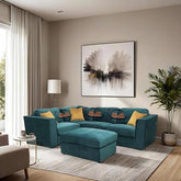 Luxury 4 piece fabric corner sofa in a contemporary design with deep cushions and modular seating, perfect for modern UK living rooms.