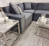 Luxury Midland 4-seater velvet corner sofa with deep cushioned seating, premium velvet upholstery, and a spacious contemporary design for modern UK living rooms.