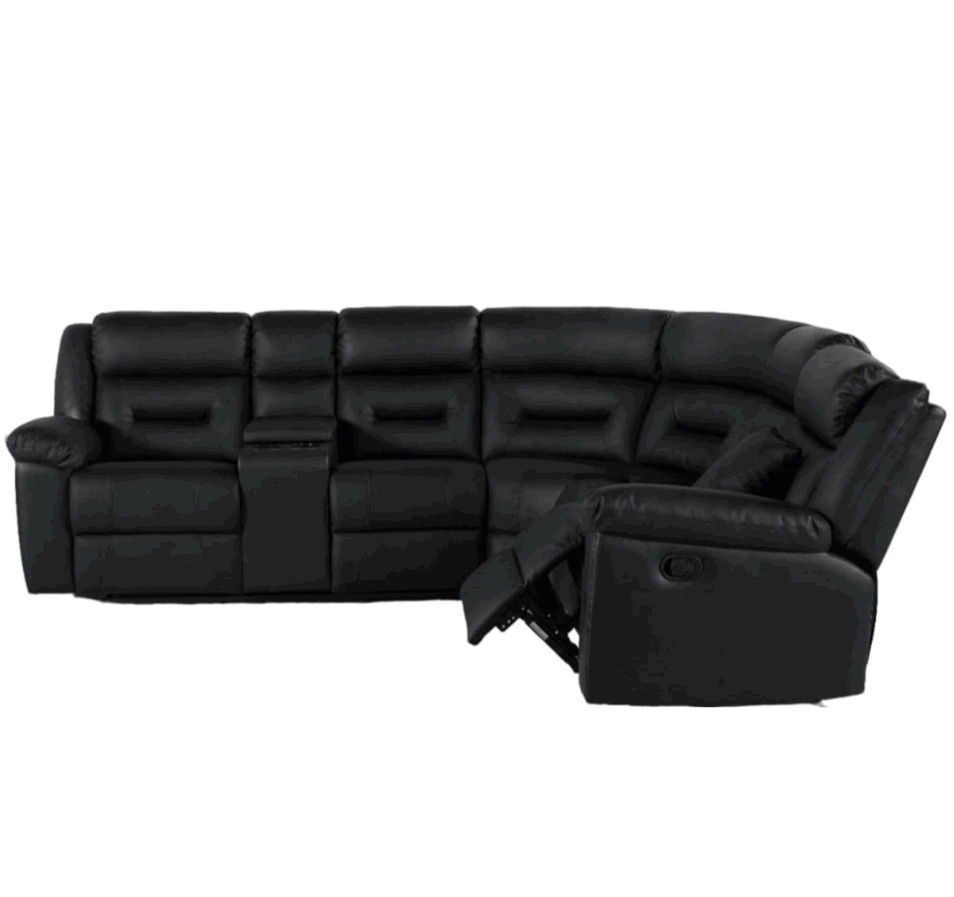 Luxury black leather corner recliner sofa designed for comfortable family living.