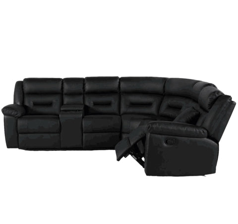 Luxury black leather corner recliner sofa designed for comfortable family living.