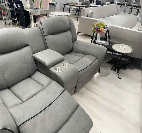 Grey suede leather 2 seater recliner sofa designed for everyday family relaxation.