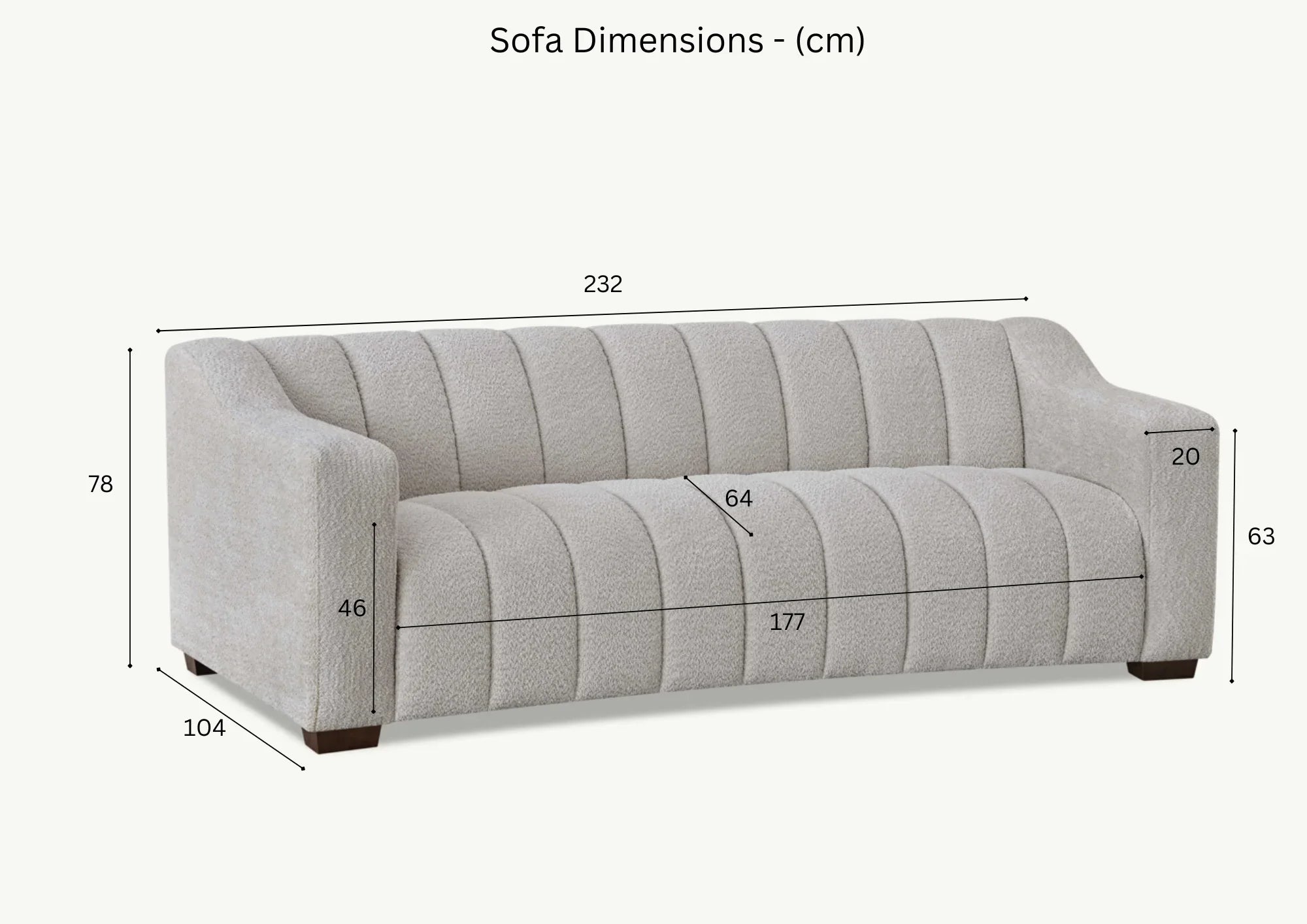 Luxury 3 seater bouclé sofa in iron grey with deep channel stitching, premium textured fabric, and a contemporary Chesterfield-inspired design for modern living rooms.
