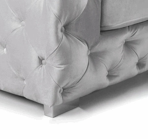 Aston silver plush fabric corner sofa featuring deep foam seating, spacious L-shaped design, supportive cushions, and modern styling for contemporary UK homes.