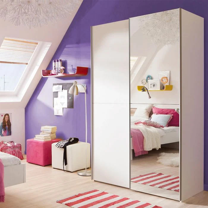 Babetta white wardrobe with mirrored sliding doors