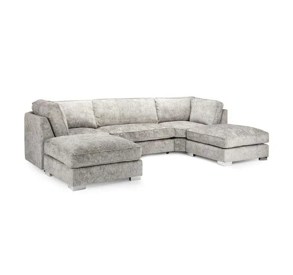 Luxury Bishop U-shaped high back sofa upholstered in premium truffle chenille fabric with deep seating, movable footstools, and spacious family-friendly design.