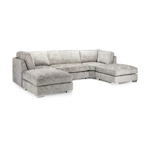 Luxury Bishop U-shaped high back sofa upholstered in premium truffle chenille fabric with deep seating, movable footstools, and spacious family-friendly design.