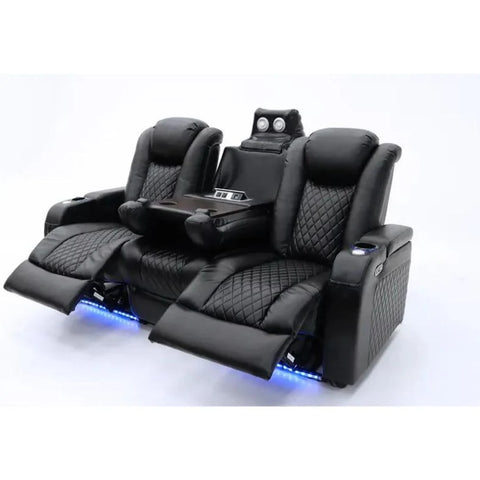 Modern grey power recliner sofa with comfortable electric reclining function and premium air leather upholstery.