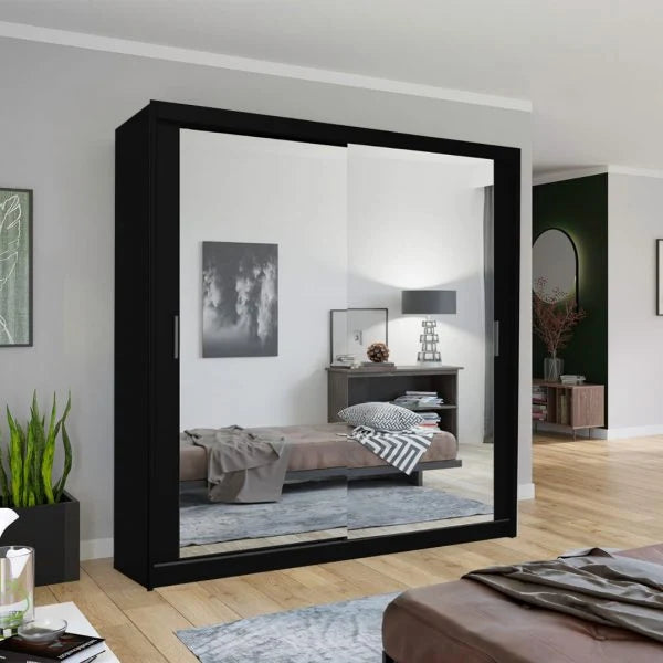 Chicago black sliding mirrored wardrobe