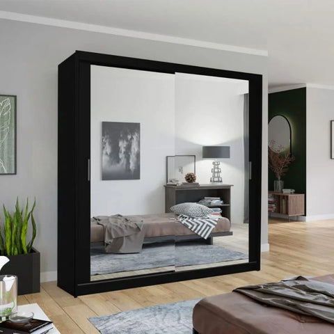 Chicago black sliding mirrored wardrobe