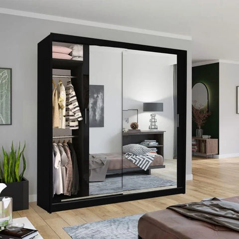 Black mirrored sliding wardrobe for bedroom