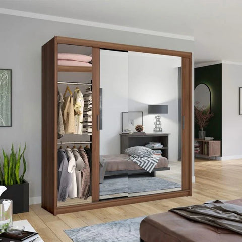 Chicago walnut wardrobe with sliding mirror doors