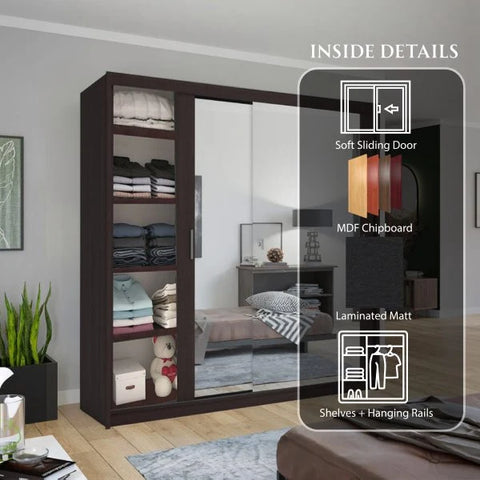 Wenge sliding door wardrobe with full length mirrors