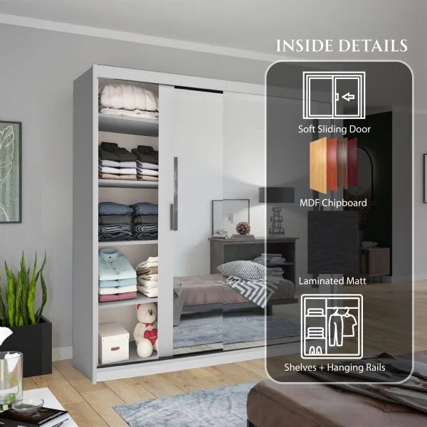 White sliding door wardrobe with full length mirrors