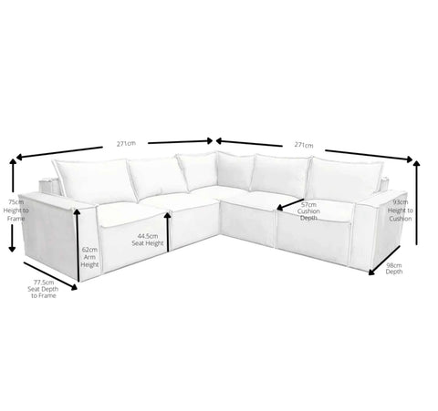 Luxury Claridge 5-piece modular velvet corner sofa with full-back cushions, deep foam seating, square arms, and spacious contemporary design for modern UK living rooms.