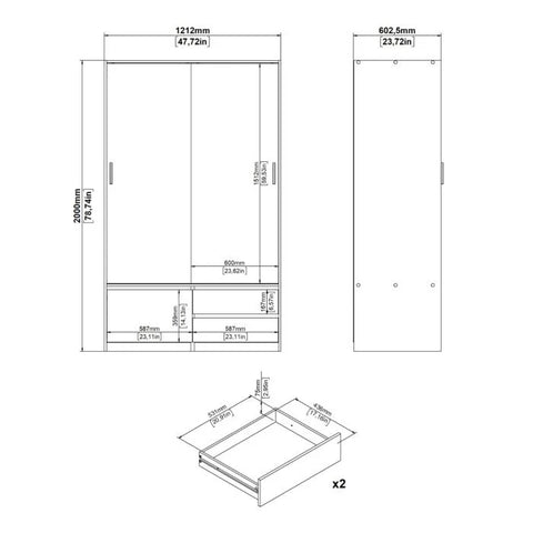 Oak wardrobe with sliding doors and drawers