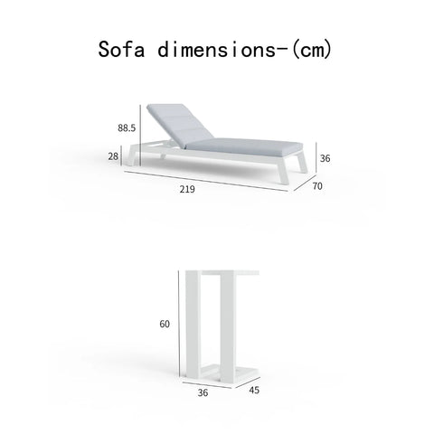 Luxury White Aluminium Outdoor Sun Lounger with Cushion