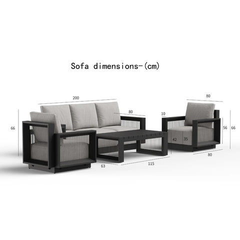 Luxury 5 Seater Aluminium Garden Lounge Set with Slatted Coffee Table – Onyx