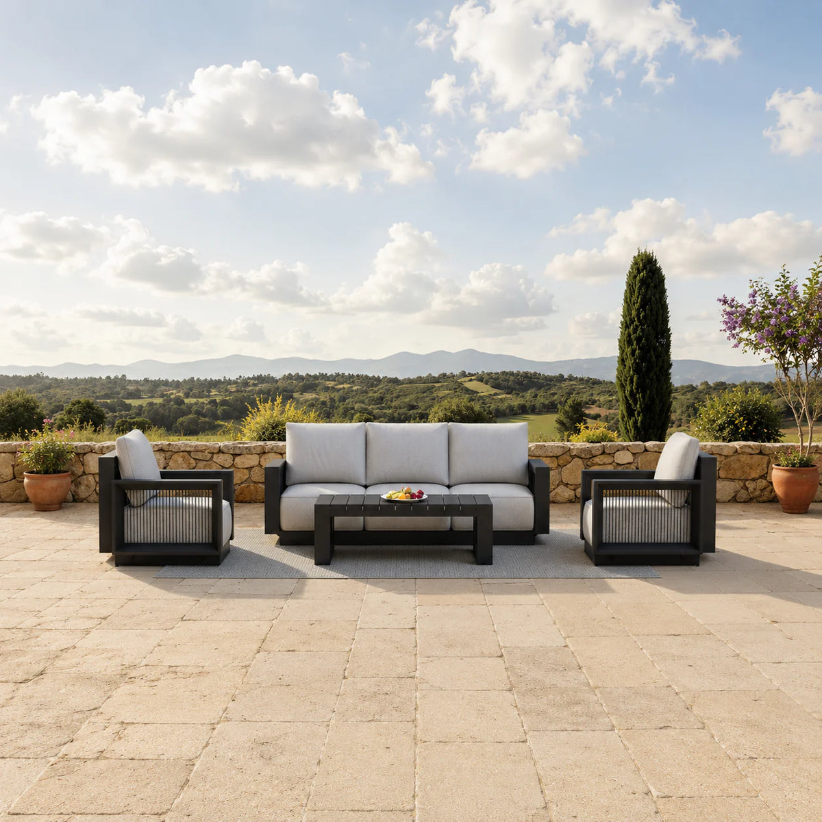 Luxury 5 Seater Aluminium Garden Lounge Set with Slatted Coffee Table – Onyx