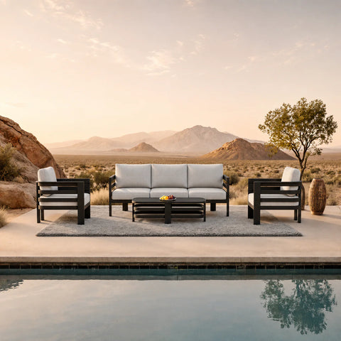 Luxury 5 Seater Aluminium Garden Lounge Set with Stone Coffee Table – Onyx