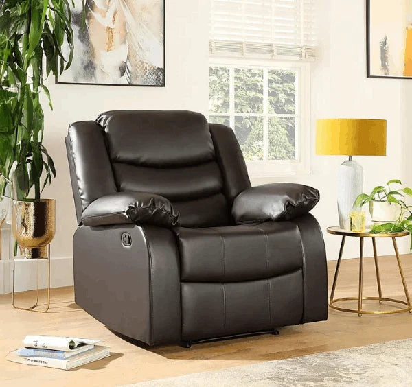 Luxury brown leather recliner armchair with manual reclining function for modern UK homes.