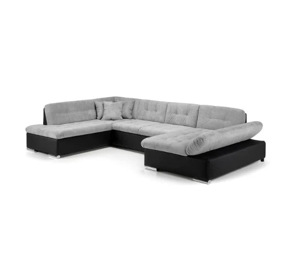 Luxury Scaffti U-shaped sofa bed with hidden storage, pull-out sleeping function, deep cushioned seating, and contemporary fabric upholstery in a modern UK living room.