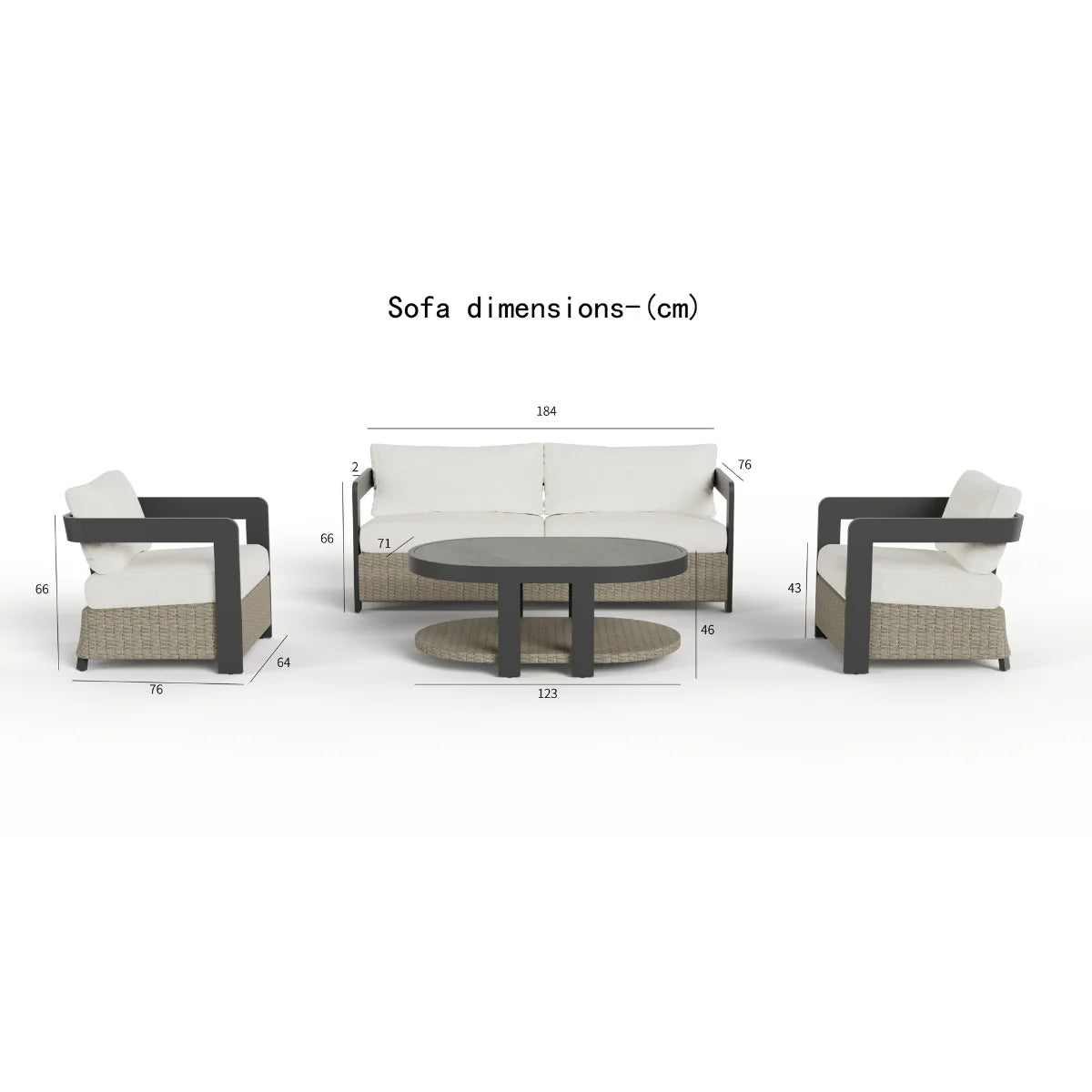 Luxury 5 seater wicker and aluminium garden lounge set with premium grey cushions and sintered stone coffee table on a modern outdoor patio.