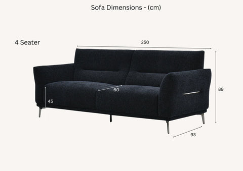 Luxury black bouclé sofa with premium textured upholstery, and a modern contemporary design available in 2, 3, and 4 seater sizes.