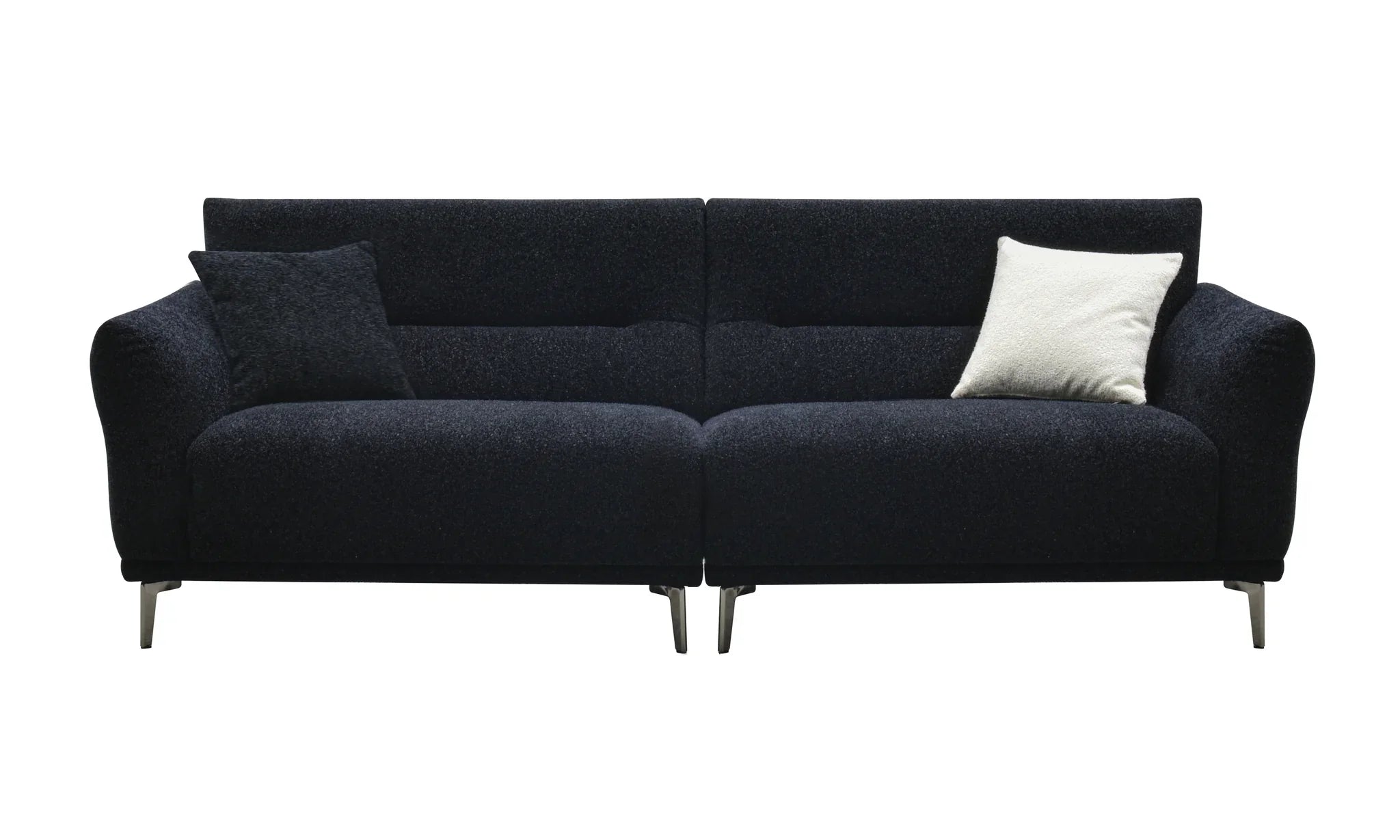 Luxury black bouclé sofa with deep channel stitching, premium textured upholstery, and a modern contemporary design available in 2, 3, and 4 seater sizes.