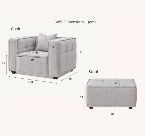 Luxury Murray sofa upholstered in premium putty bouclé fabric featuring Chesterfield-inspired button detailing, bold box arms, and contemporary styling for modern UK living rooms.
