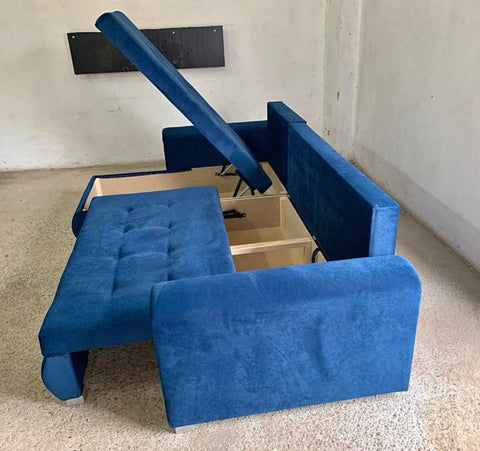Luxury Berlin fabric corner sofa bed with hidden storage compartments, pull-out sleeping function.