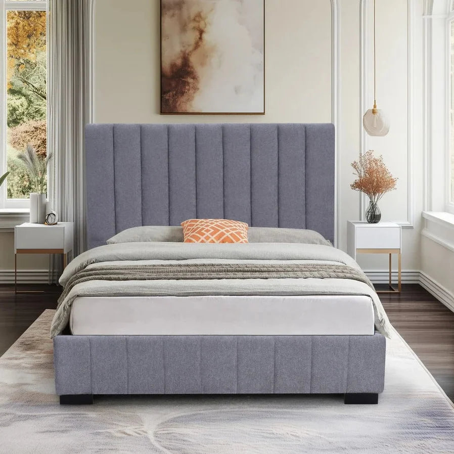 Roma grey velvet bed frame