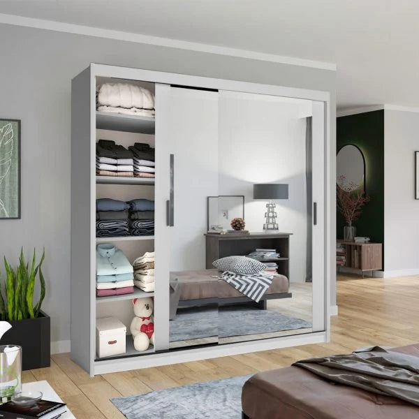 Chicago white wardrobe with sliding mirror doors