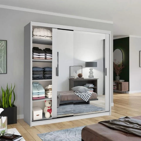 Chicago white wardrobe with sliding mirror doors