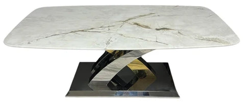 Cream marble effect coffee table with contemporary cross base