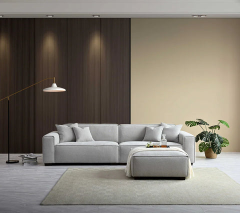 Premium 4 seater fabric sofa with chaise in charcoal grey for family homes.