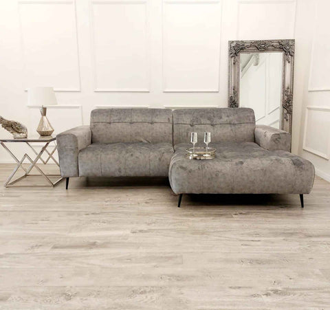 Luxury Oslo open plan cinema sofa with plush velvet upholstery, deep cushioned seating, extended chaise lounge, and spacious contemporary corner design for modern UK living rooms.