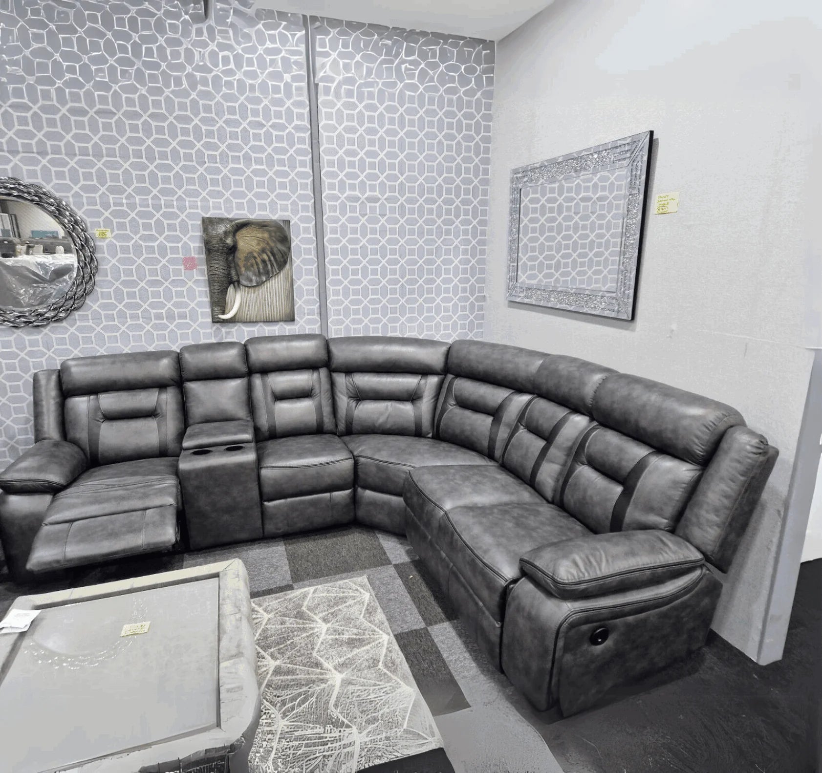 Luxury elephant grey electric recliner corner sofa with black trim for modern UK homes.