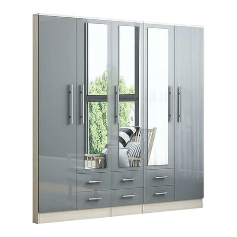 Modern grey gloss bedroom wardrobe