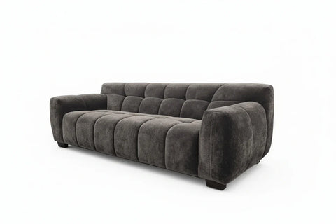 Premium steel grey velvet sofa with contemporary curved silhouette for UK homes.