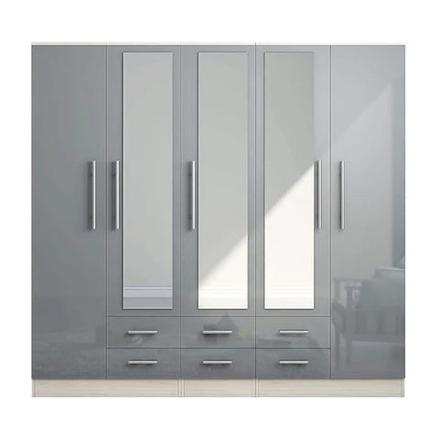 Grey 5 door wardrobe with drawers