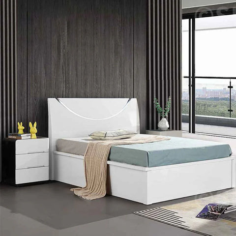 Half Moon high gloss ottoman storage bed with LED lights