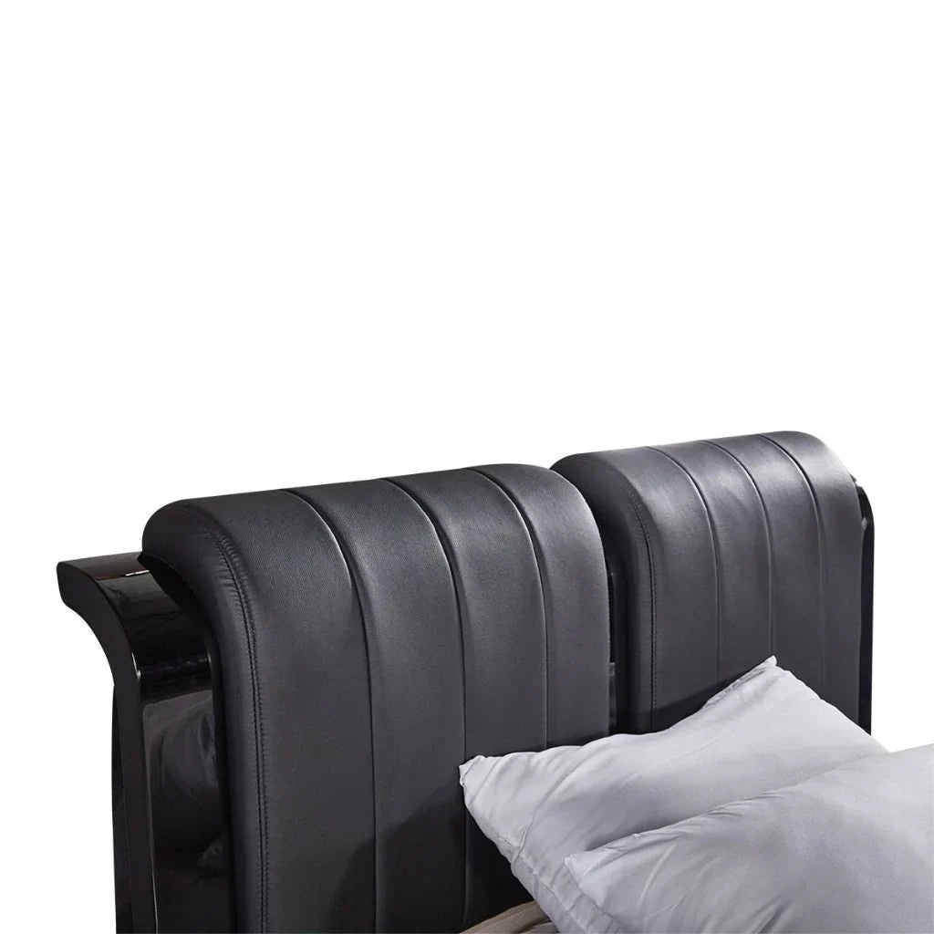Rugby ottoman bed upholstered headboard close up