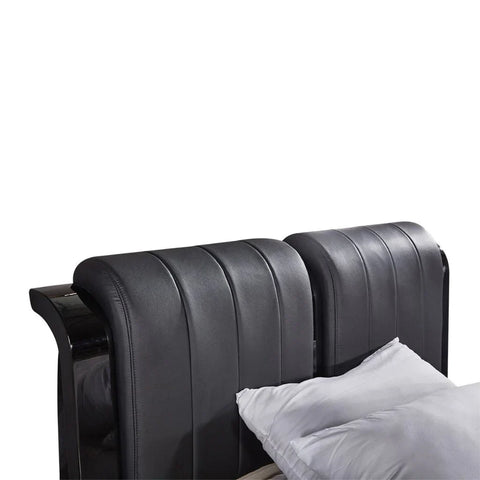 Rugby ottoman bed upholstered headboard close up