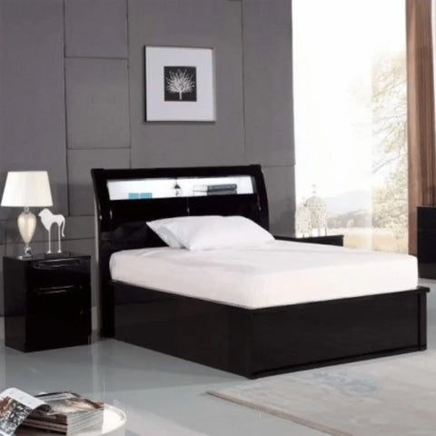 Rugby ottoman bed with integrated LED headboard
