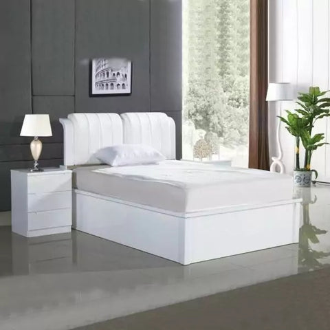 High Gloss Rugby ottoman storage bed with white upholstered headboard