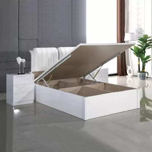 White High Gloss Rugby ottoman storage bed