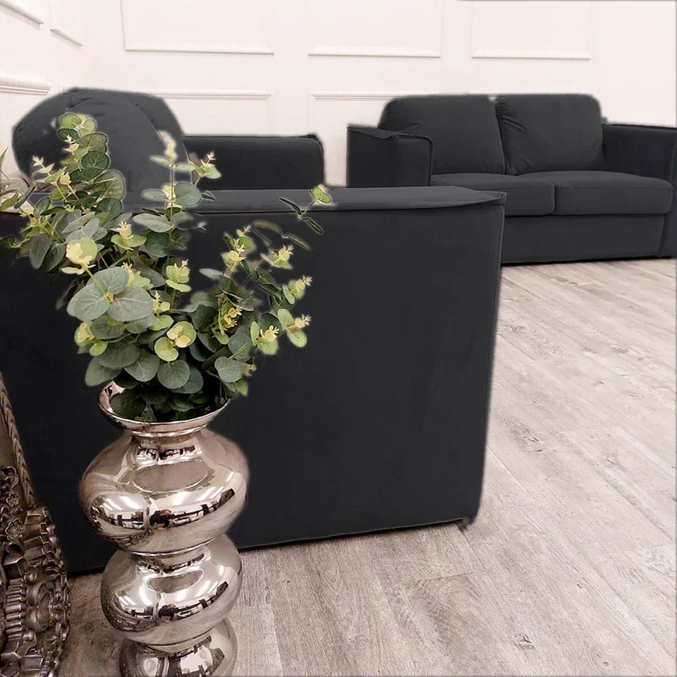 Luxury Hudson 3 and 2 seater fabric sofa set with fixed back cushions, and contemporary styling in a modern UK living room.